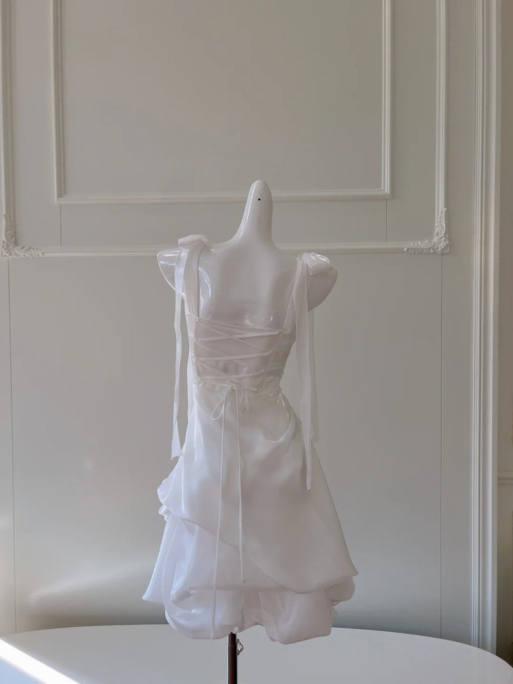 Chic Spaghetti Straps White Homecoming Dress Satin Birthday Dress GG5974