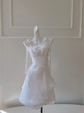 Chic Spaghetti Straps White Homecoming Dress Satin Birthday Dress GG5974