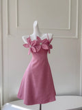 Modern Spaghetti Straps Pink Homecoming Dress Beaded Flowers A-Line Birthday Dress GG5981