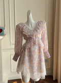 Charming Ruffles Pink Floral Homecoming Dress Lace Cutout A-Line Birthday Dress GG5991