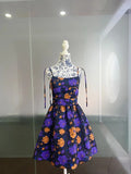 Charming Spaghetti Straps Purple Homecoming Dress Floral A-Line Birthday Dress GG6016