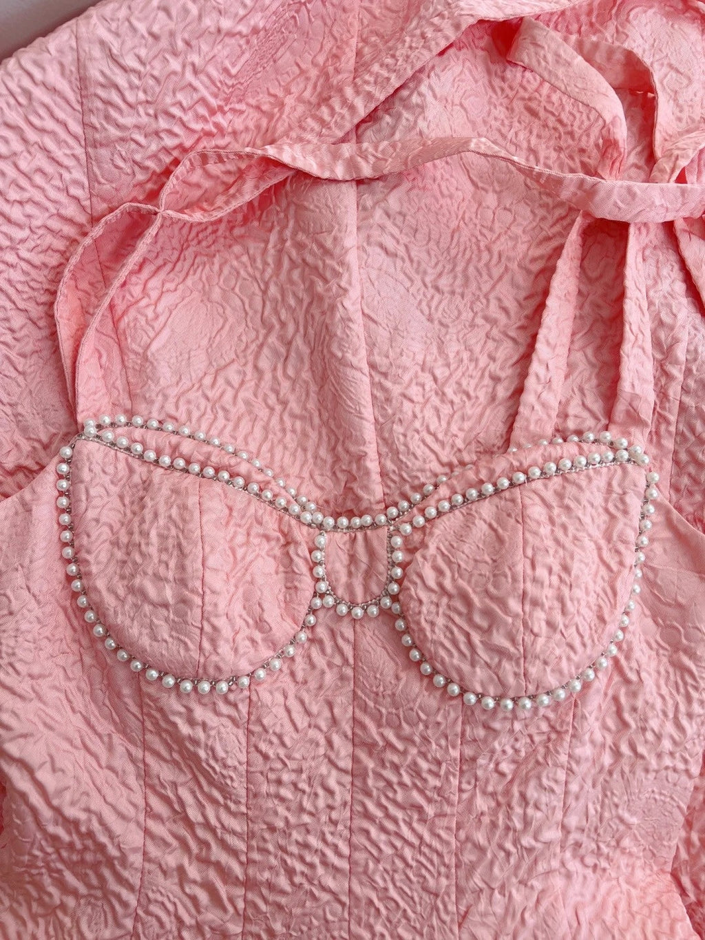 Sweet Spaghetti Straps Pink Prom Dress Beaded Textured A-Line Evening Dress GG6018