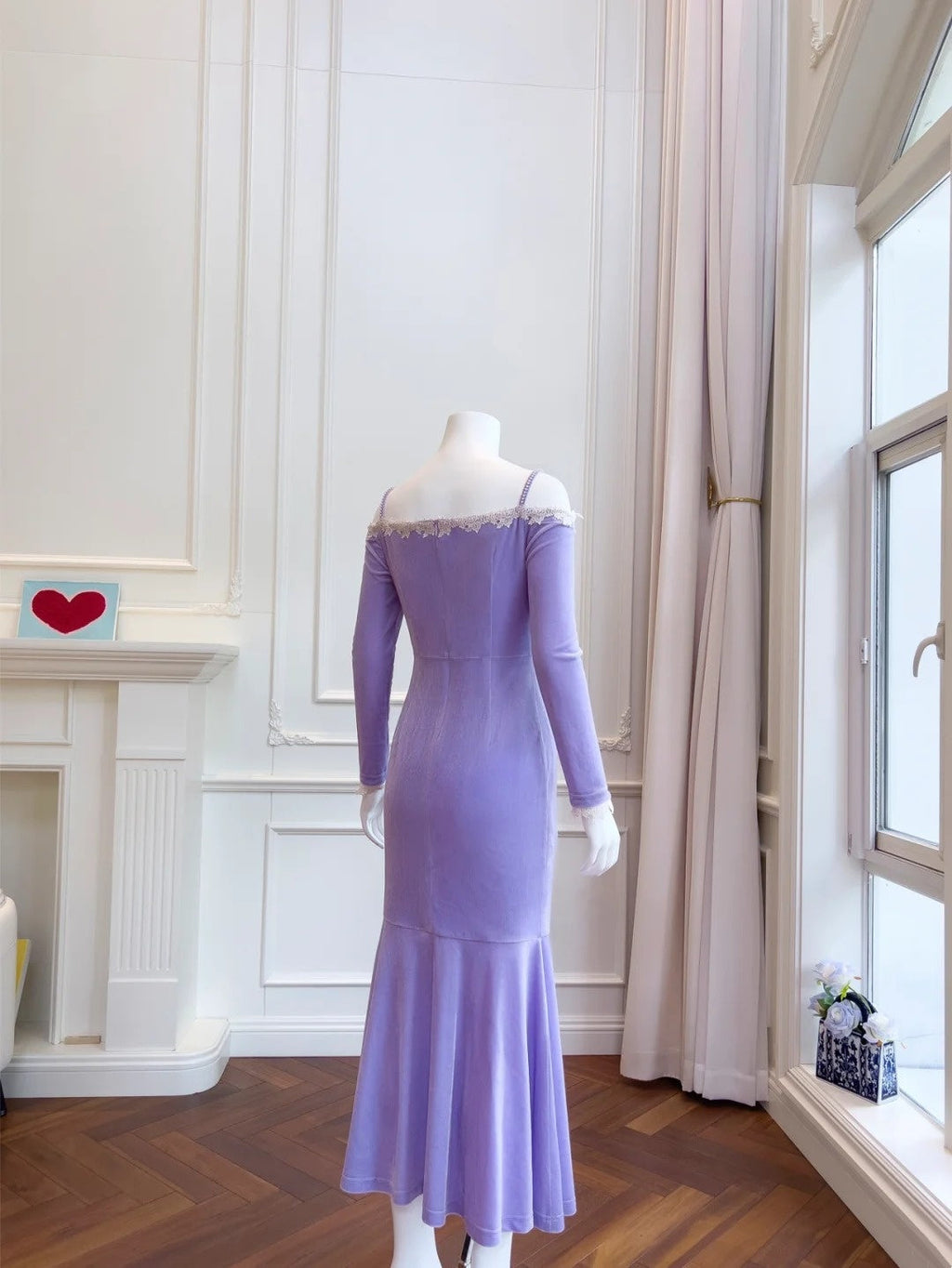 Charming Lace Purple Prom Dress Long Sleeve Appliques Mermaid Evening Dress GG6023