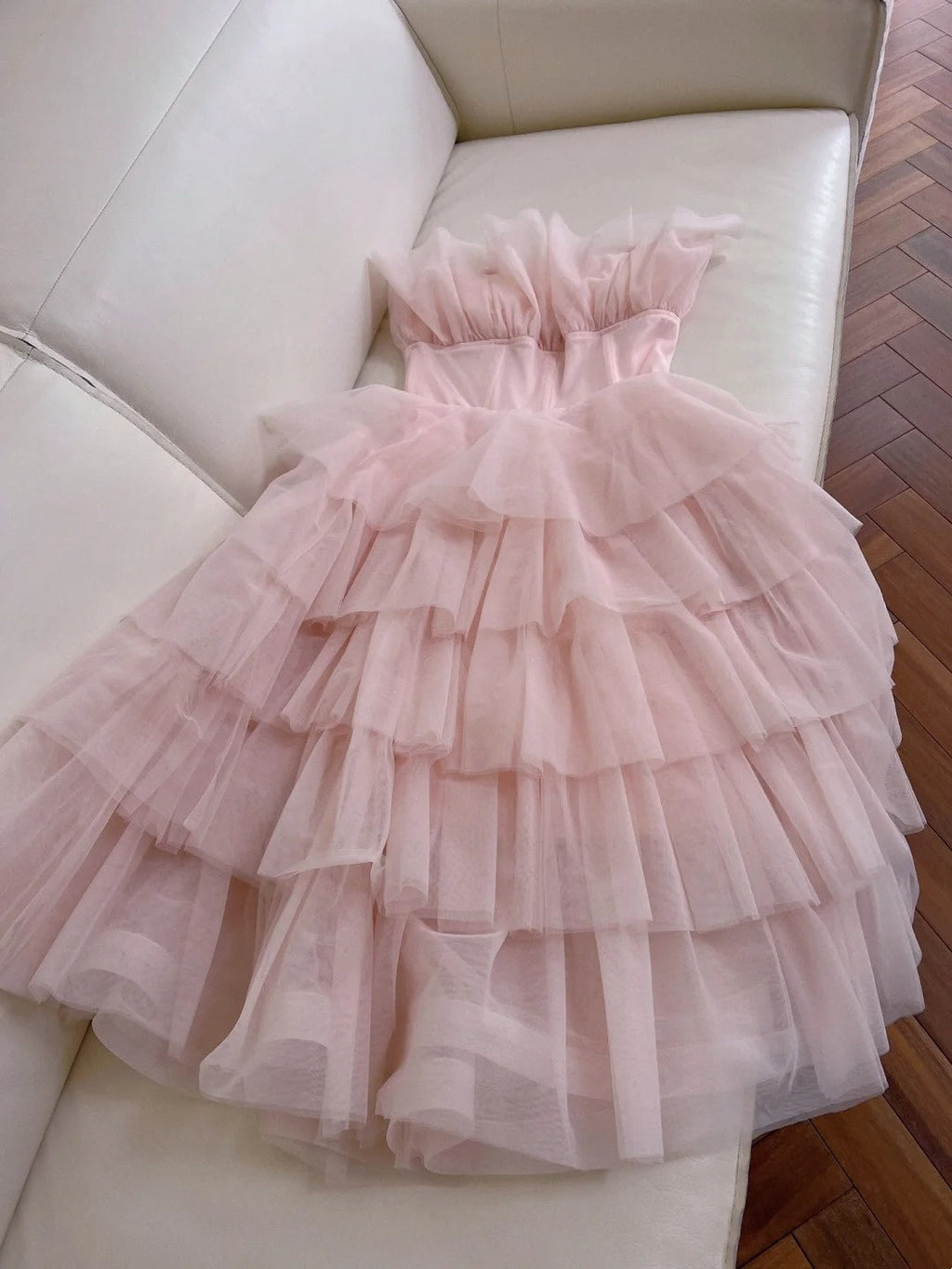 Romantic Tiered Tulle Pink Prom Dress Spaghetti Straps A-Line Evening Dress GG6032
