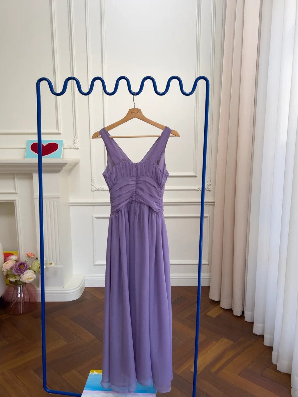 Chic V Neck Purple Prom Dress Chiffon A-Line Evening Dress GG6038