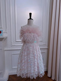Glittering Strapless Pink Homecoming Dress Sequins Feather A-Line Birthday Dress GG6041