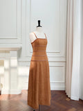 Ornate Spaghetti Straps Orange Prom Dress Beads A-Line Evening Dress GG6046
