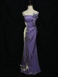 Purple Vintage Mermaid Spaghetti Straps Floral Long Prom Dress,Evening Dress GG605