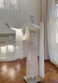 Glittering Spaghetti Straps Beige Prom Dress Sequins A-Line Evening Dress GG6052