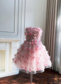 Charming Strapless Pink Homecoming Dress Appliques A-Line Sequins Birthday Dress GG6055