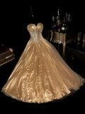 Glam Strapless Gold Prom Dress Rhinestones A-Line Evening Dress GG6065