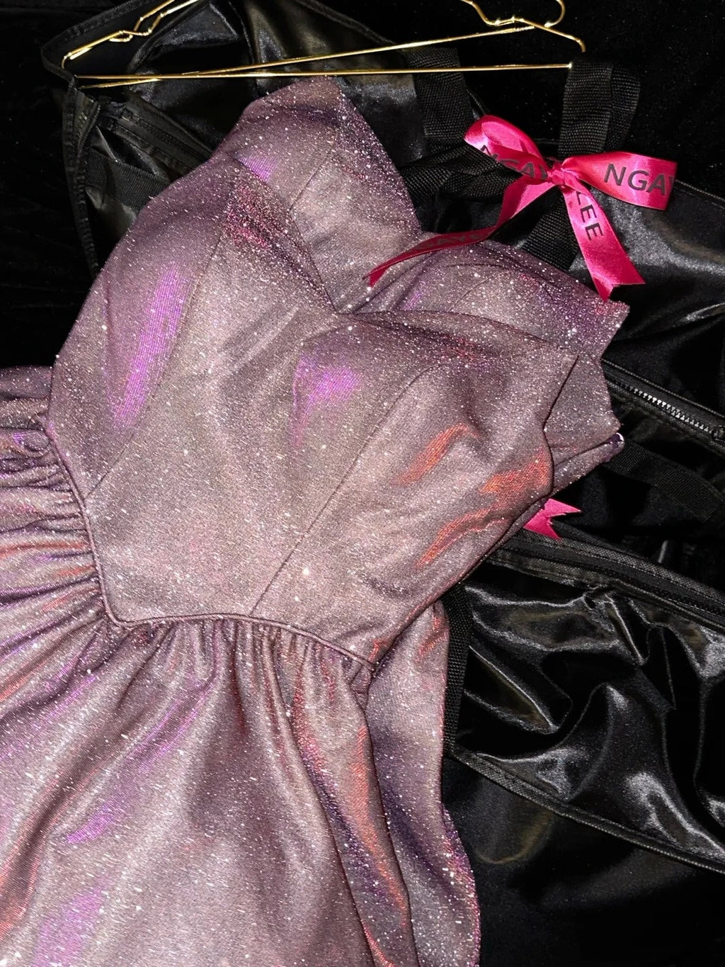 Glamorous Strapless Purple Prom Dress Sequins A-Line Evening Dress GG6070