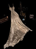 Glam Spaghetti Straps Gold Prom Dress Beaded A-Line Evening Dress GG6082