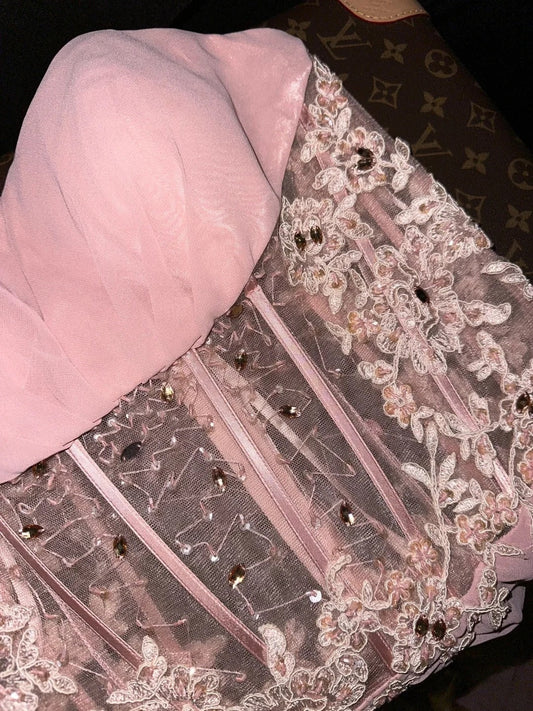 Trendy Strapless Slit Pink Prom Dress Appliques Sequins Mermaid Evening Dress GG6086