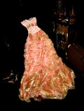 Ornate Strapless Orange Prom Dress Ruffles Appliques A-Line Evening Dress GG6112