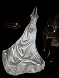 Luxurious Halter Neck Silver Prom Dress Beads Satin Mermaid Evening Dress GG6116