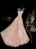 Trendy Pink Prom Dress Tulle Satin A-Line Evening Dress GG6122