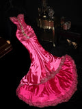 Y2K Style Strapless Hot Pink Prom Dress Bows Sequins Mermaid Evening Dress GG6127