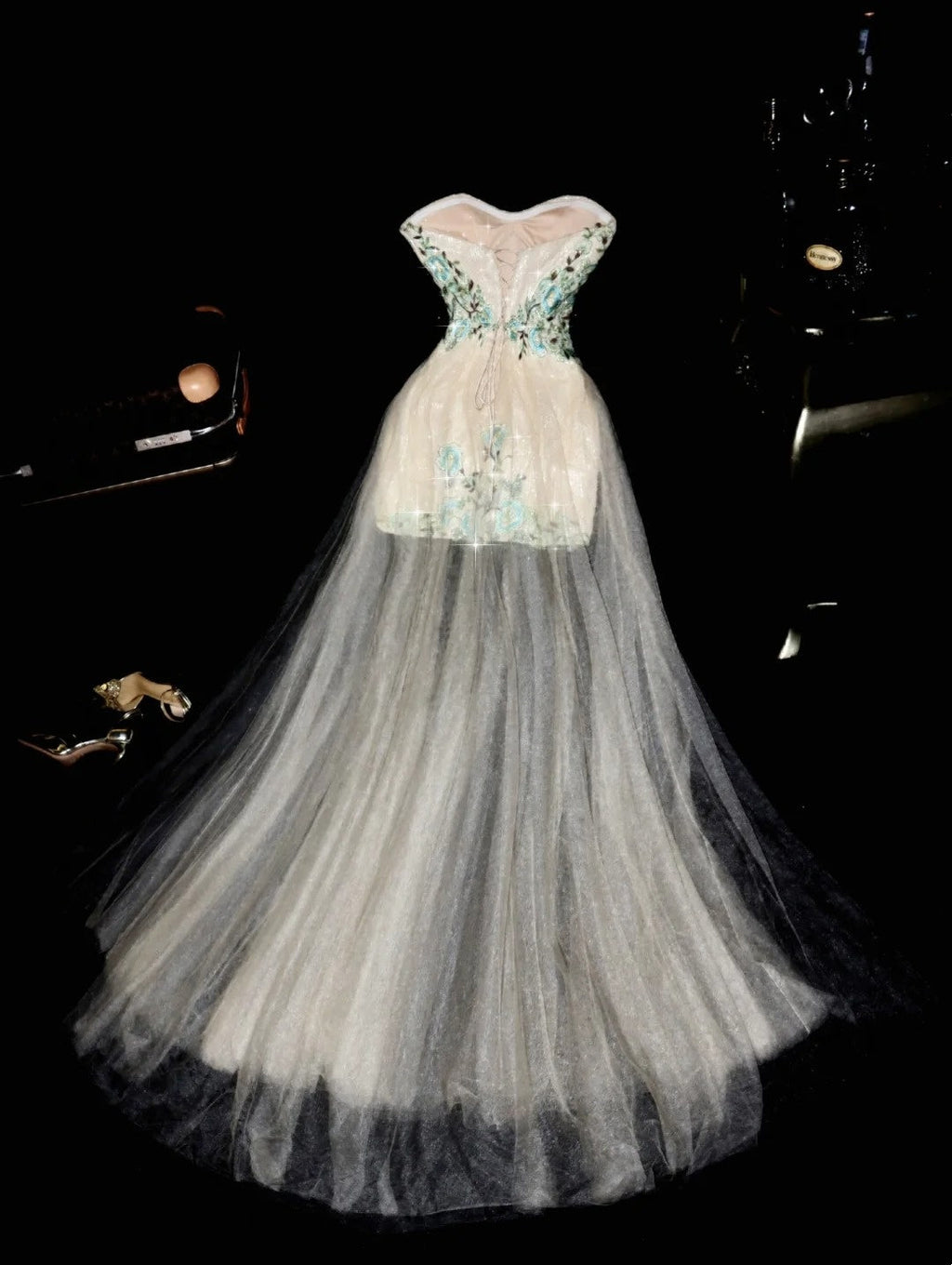 Superb Strapless Tulle Homecoming Dress Lace Sequins Embroidered Sheath Birthday Dress GG6130