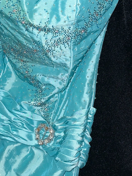 Enchanting Strapless Blue Prom Dress Beads Mermaid Evening Dress GG6134