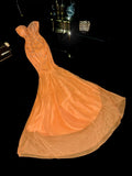 Glittering Strapless Orange Prom Dress Long Sequins Mermaid Evening Dress GG6143
