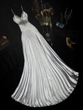 Elegant Spaghetti Straps Silver Prom Dress Beading A-Line Evening Dress GG6146