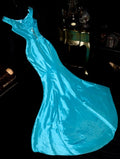Retro V Neck Blue Prom Dress Beading Mermaid Evening Dress GG6149