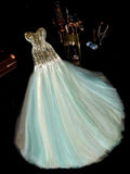 Fascinating Strapless Prom Dress Green Tulle Sequins Mermaid Evening Dress GG6162