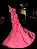 Sleek One Shoulder Pink Prom Dress Satin Sequins Mermaid Evening Dress GG6169