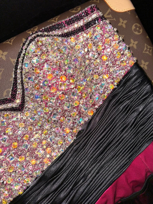 Trendy Strapless Hot Pink Prom Dress Rhinestones Mermaid Evening Dress GG6176