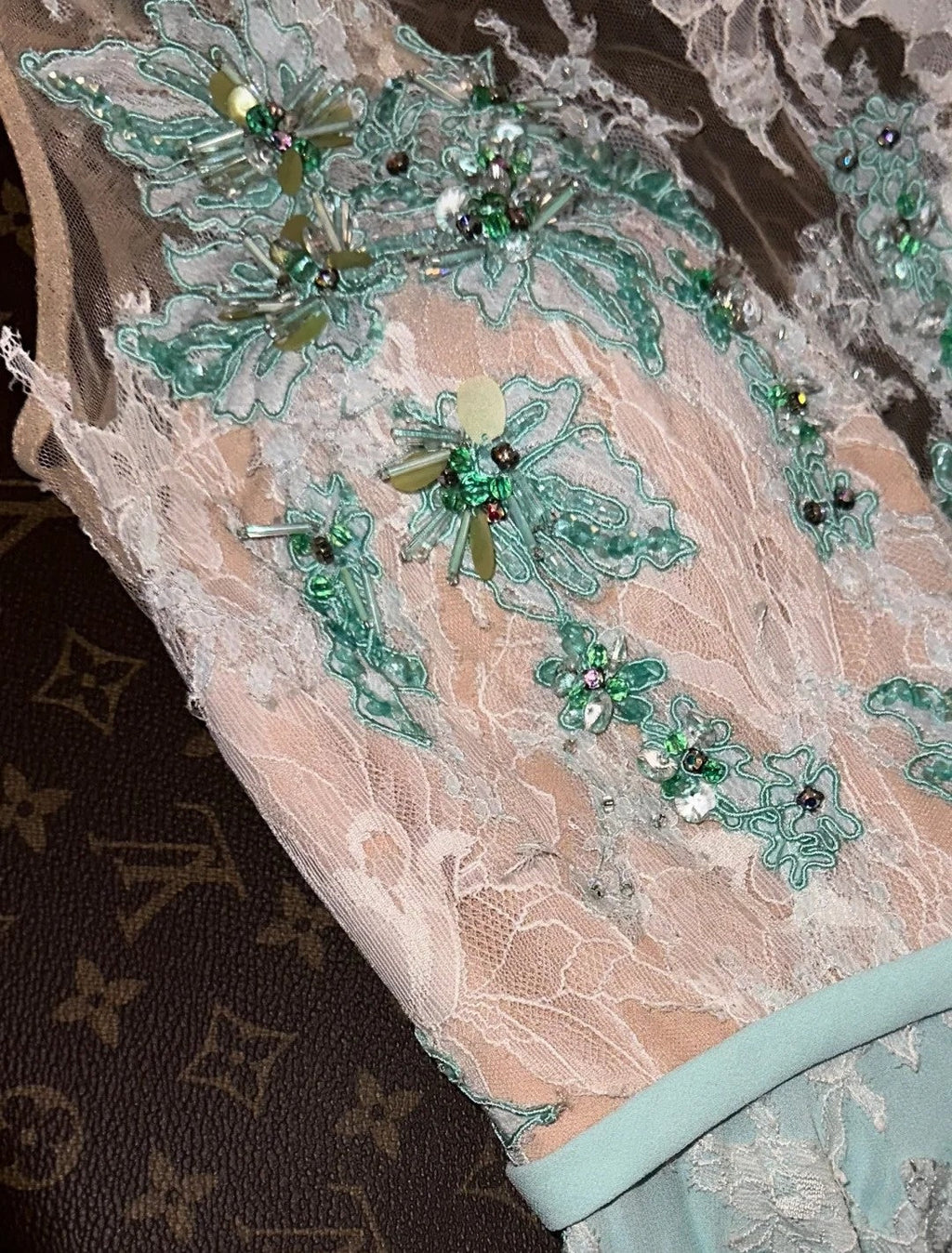 Retro Jewel Neck Pastel Green Prom Dress Appliques Lace A-Line Evening Dress GG6180