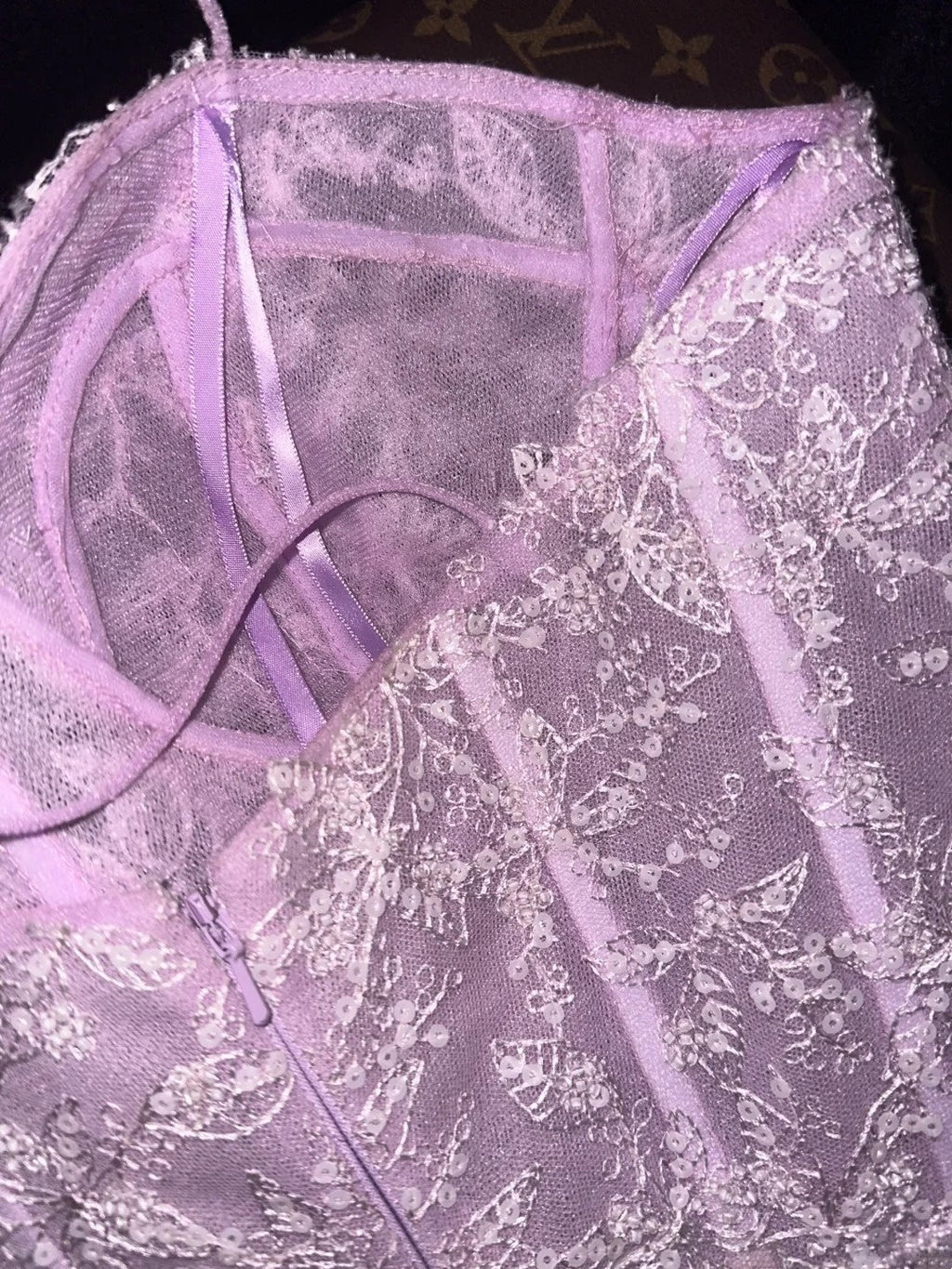 Dreamy Strapless Purple Prom Dress Sequins Lace Mermaid Evening Dress GG6183