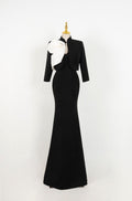 Chinese Mermaid Black V Neck Dress With Chinese Short Jacket Long Prom Dress,Evening Dress GG623