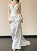 Classical Strapless Long Wedding Dress Satin Tiered Mermaid Bridal Dress GG6238