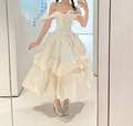 Attractive V Neck Satin Wedding Dress White A-Line Bridal Dress GG6281