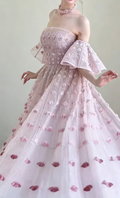 Sweet Strapless Pink Prom Dress With Sleeves Sequins A-Line Evening Dress GG6300