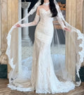 Trendy Off-Shoulder Lace Wedding Dress With Sleeves Sequins Mermaid Bridal Dress GG6309