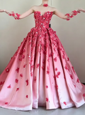 Sweet Strapless Gradient Pink Prom Dress Appliques Rhinestones A-Line Evening Dress GG6316