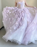 Ethereal Strapless Purple Prom Dress Appliques Tulle A-Line Evening Dress GG6319
