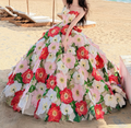 Unique Strapless Floral Prom Dress Appliques A-Line Evening Dress GG6327