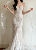 Glamorous Off-Shoulder Beaded Wedding Dress Long Sleeve Mermaid Bridal Dress GG6335