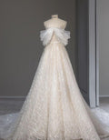 Fairy A Line Off The Shoulder Light Champagne Tulle Sequin Long Prom Dress,Evening Dress GG637