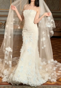 Graceful Strapless White Prom Dress Lace Appliques Mermaid Evening Dress GG6379