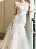 Alluring Illusion Neck White Wedding Dress Tulle Mermaid Bridal Dress GG6396
