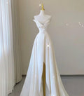 Elegant A Line Sweetheart White Chiffon Slit Long Prom Dress,Evening Dress GG640