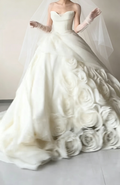 Glam Strapless Handmade Flowers Wedding Dress Satin A-Line Bridal Dress GG6422