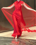 Classical Halter Neck Red Prom Dress Satin Mermaid Evening Dress GG6453