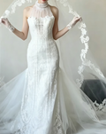 Graceful Halter Neck Wedding Dress Lace Tulle Mermiad Bridal Dress GG6494