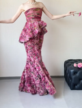 Chic Strapless Ruffles Prom Dress Tiered Floral Mermaid Evening Dress GG6495