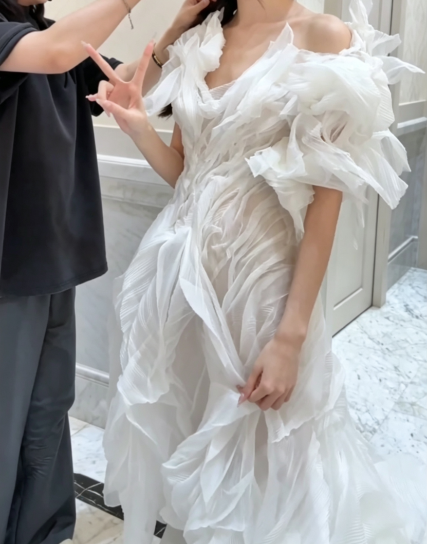 Romantic One Shoulder Ivory Prom Dress Ruffles Mermaid Evening Dress GG6521